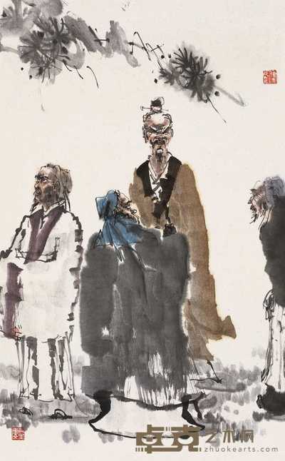 傅小石 四老图 立轴 96×60cm